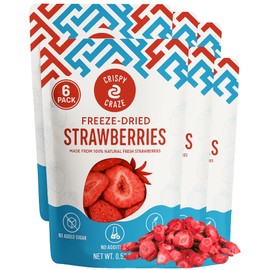 Crispy Craze Freeze Dried Strawberries (6 Snack Sized Bags, 0.5 oz Each), Sliced Strawberry Fruit Crisps, Non GMO, Healthy Snack, No Added Sugar & Additives, 100% Natural, Allergen Free, School Safe