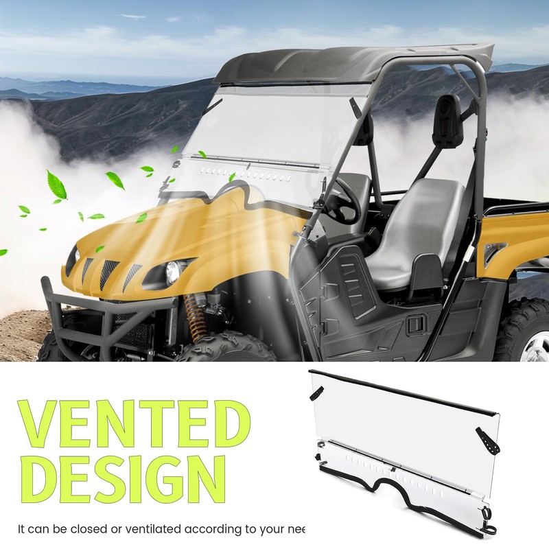 HECASA Front Clear Vented 1/4" Windshield Compatible with 2004-2013 Yamaha