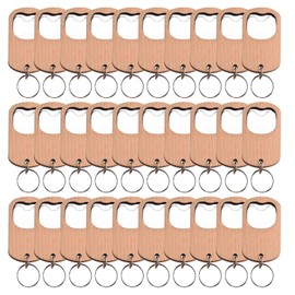 30 Pack Wooden Bottle Opener Keychain Blanks Laser Engraving Wood Key Chains Engraveble Key Tag for DIY Crafts