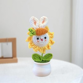 Crochet Flowers,Knitted Flowers,Crocheted Flowers,Hand Crocheted Little Dragon Man/Little Rabbit,Mini Potted Knitted Ornament,Used For Home Office Desktops,Car Decorations