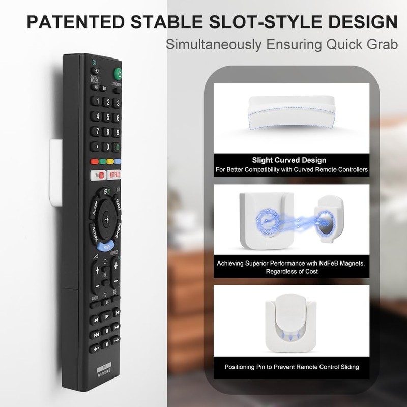 Magnetic Remote Control Holder Wall Mount, 4 Pcs Self-Adhesive Remote