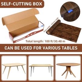 FULJOOY 100 Ft x 54 in Brown Wood Grain Tablecloth Roll with Slide Cutter Rustic Plastic Table Cover for Western Theme Party Barn Birthday Farmhouse Vintage Backdrop Picnic Wedding Decoration