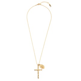 Happiness Boutique Damen Kette mit Münze und Kreuz in Goldfarbe | Kreuz Kugelkette mit Marienmedaille Edelstahlschmuck