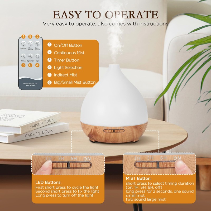 Cozary Diffusore di Oli Essenziali, 400ml Diffusore di Aromi Umidificatore
