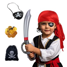 ASFWAGQ Pirate Costume Accessories 6-Piece Pirate Costume Men Girls with Pirate Bandana Headband and Pirate Costume Accessories for Carnival Pirate Cosplay Theme Party Role Play
