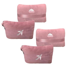 BlueHills 2 Pack Travel Blanket Pillow in Mini Soft Case Premium Plush Airplane Blankets Soft Bag Compact with Luggage Belt and Backpack Clip Small Traveling Pillows Lightweight Accessories - Pink M22