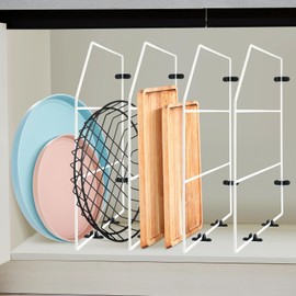 Blulu 4 Pcs Baking Sheet Organizer Tray Dividers for Cabinets Kitchen Cabinet Dividers Vertical for Baking Sheets Chrome Divider Pan Rack Storage Wires for Kitchen Cupboards (White,18" X 20")