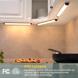 MYPLUS Under Cabinet Lighting, 5 Color Temps Under Counter Lights with 690 Lumen Dimmable, Plug in Led Light Bar for Cabinet,Shelf,Counter - Pack of 3