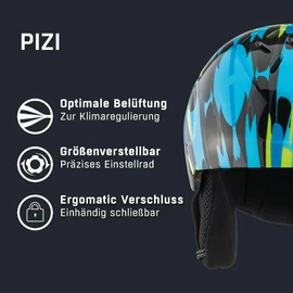 ALPINA PIZI - Lightweight, Shatterproof & Individually Adjustable Ski Helmet for Children, with Removable Ear Pads, Neon Blue Green Gloss, S (46-51 cm)