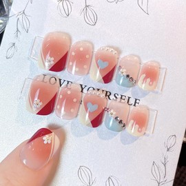 SEMTIM Nail Tips, 24 Pieces, Medium, Short, Round, False Nails, Medium Long, Popular, Japanese Style, Cute, Simple, Stylish, Coming of Age Ceremonies, School Entrance Ceremonies, Graduation