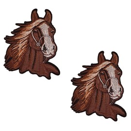 2Pcs Brown Horse Head Iron-on/sew-on Patches Applique Repair DIY Craft Accessories for Clothes Jacket Jeans Backpacks