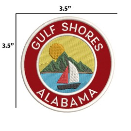 Gulf Shores Alabama Embroidered Premium Patch Iron-On or Sew-On Embroidery Applique - Color: Red - Nautical Sea Ocean Creatures Beach - Fun Novelty Badge Biker Emblem - Vacation Tourist Souvenir