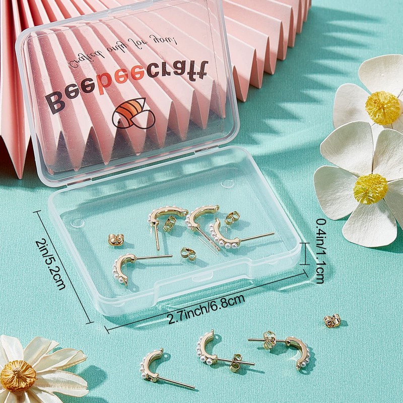 Beebeecraft 10pcs/box Pearl Earring Accessories 18K Gold-Plated Rectangular Brass Earring