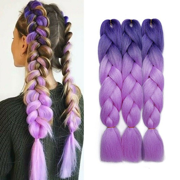 Hair Extension 60 cm Crochet Braids Two Tone Ombre Braiding Hair Synthetic Braid 3 Pieces / 300 g - Dark Purple to Light Purple