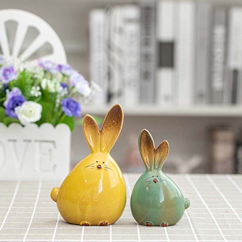 Ceramic Rabbit Figurines Easter Long Ear Bunny Ornament Desktop Animal