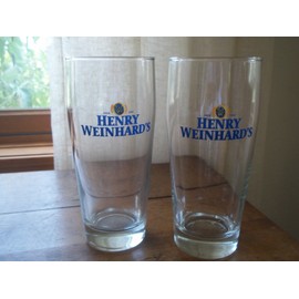 Henry Weinhards 2 VTG HENRY WEINHARD’S BEER PINT glasses, CELEBRATING BUSINESS   since 1853