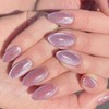 Short Almond False Nails - 24Pcs Purple Glitter Almond Press
