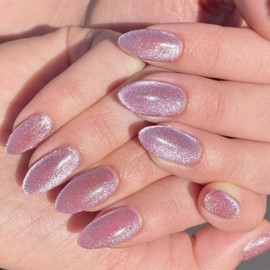 Short Almond False Nails - 24Pcs Purple Glitter Almond Press on Nails Medium - Full Cover Acrylic Fake Nails with Glue - Glossy Stick on nails Gel nails Press on for Women DIY Nail Art