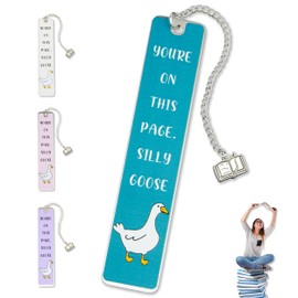 Silly Goose Bookmark, Cute Funny Bookmarks for Women Metal Book Mark Pink Bookworm Bookmark Bookish Accessories Cool Gifts for Book Lovers Reading Club Christmas Birthday Present (Aqua Blue)