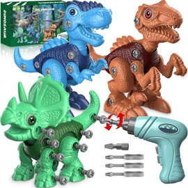 【Black Friday Sale】Christmas 2024 Gifts for Kids 3 Dinosaur Animal Toys Gift for Kids Take Apart STEM Kid,Construction Building Kid Toys with Electric Drill, Party Christmas Birthday Gifts for Boys Girls Jumbo Realistic Dinosaur Toy Set - Color: Deluxe G