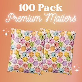 Graceful Mailers Poly Mailers 10x13 100 Pack, Waterproof & Tear Resistant Mailing Envelopes for Small Business Supplies, Shipping Bags for Clothes, Cute Shipping Bags for Small Business, Happy Smiles
