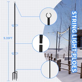 4 Pack 9.3Ft String Light Poles, Outside Metal Poles with Fork, Lighting Hanging Post Accessories for Patio Decor Garden Backyard Yard Front Porch Outside Decorations