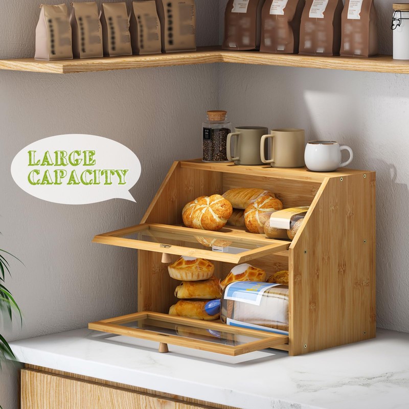 BMOSU Farmhouse Bread Box for Kitchen Countertop Bread box Double