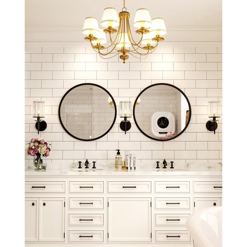 Growsun 24'' Black Round Mirror, Circle Wall Mirror for Bathroom