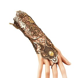 YYKSYDPT Gothic Floral Lace Vintage Gear Fingerless Gloves Steampunk Wristband Bridal Bracelet (Style1)