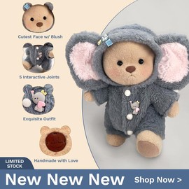 Cuddly Teddy Bear Collection – Different Styles with Changeable Outfits! Plush Toys for Boys & Girls:_Fluffy Little Elephant With Brown Bear