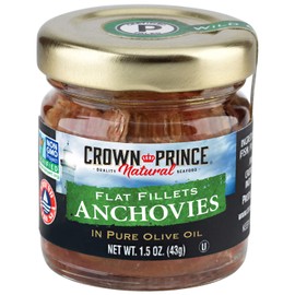 Crown Prince Natural Flat Fillets of Anchovies in Pure Olive Oil, 1.5-Ounce Jars (Pack of 18)