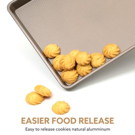 Biubumtu 2 Pack 18 x 13 Inches Heavy Duty Baking Sheet Pan Set, Warp Resistant Nonstick Cookie Baker's Half Sheet Pans, Large Size Thick Cookie Trays for Baking, Textured, Gold