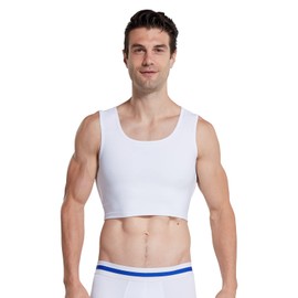 BaronHong Men's Conceal Gynecomastia Pullover Chest Binder Compression Slimming Undershirt Men Corset Tank Tops, White
