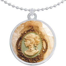 Teal Gold Cameo Round Pendant Necklace