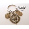 Bronze Friend Charm Keychain with Compass Charm, Smiley Face Charm