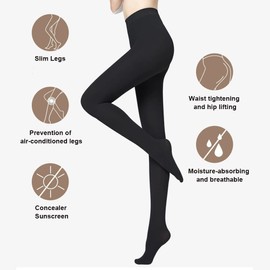 TOEECY 2 Pairs of Opaque Women's Winter Fleece Lined Fine Tights Thick Thermal Tights Thermal Tights Warm Winter Tights, Black and beige-320 g