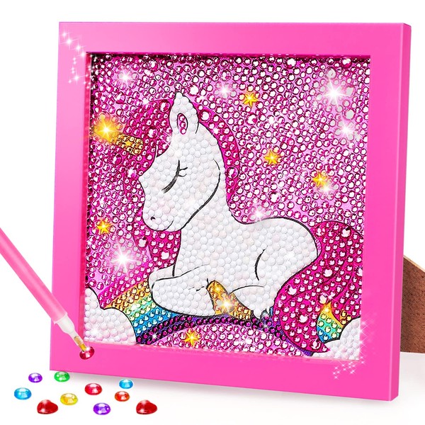 TOY Life 5D Diamond Painting Kits for Kids with Wooden Frame - Diamond Arts and Crafts for Kids Ages 6-8-10-12 Gem Art Painting Kit - Unicorn Diamond Dots Painting Kits for Kids Art Project