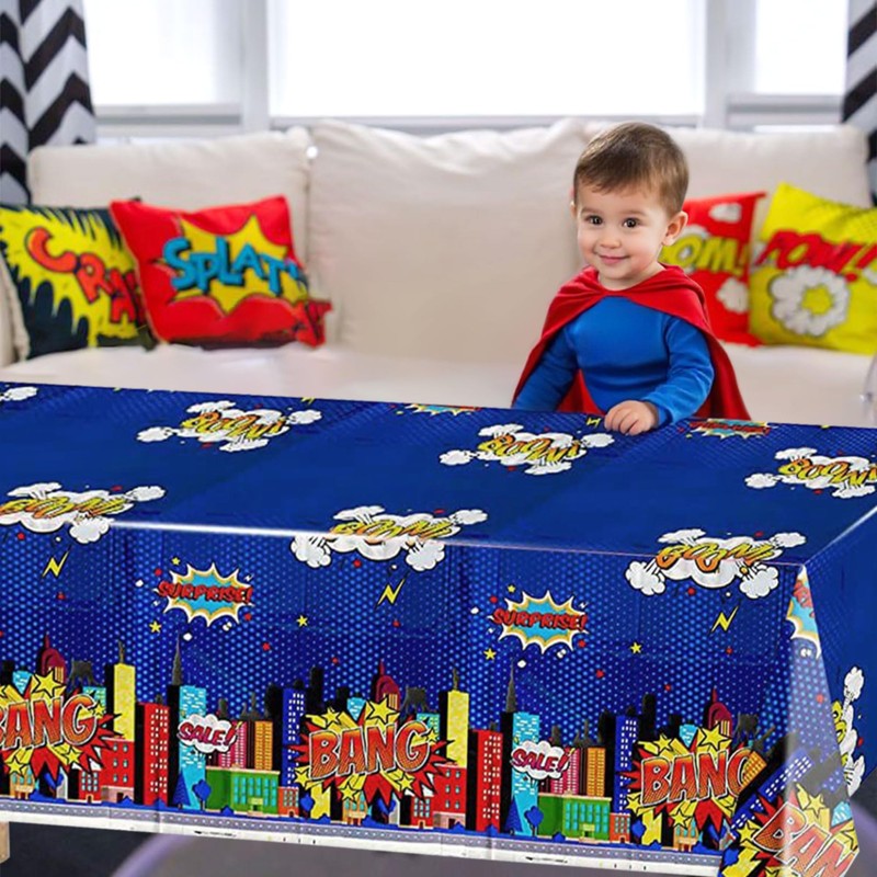 Roaring Good Time 2PCS Superhero Birthday Party Tablecloth Super Hero