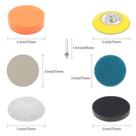 VIBRATITE Car Headlight Restoration Kit, 3 Inch Car Polishing Sanding Discs with 1/4 Inch Shank Backing Pad, Scouring Pads, Buffing Sponge Pads, Soft Interface Pad, Woolen Buffer Pads, 32PCS