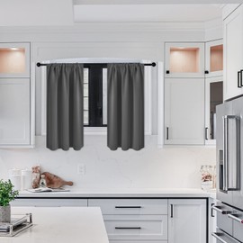 MRTREES Curtains, Short Blackout Curtains, Opaque Kitchen Curtains, Set of 2, Panel Curtain, Decorative Curtain for Living Room, Bedroom, 90 x 60 cm (H x W), Anthracite Curtains