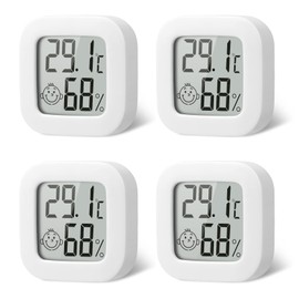 Flintronic Mini LCD Thermometer, Pack of 4 Digital Thermometer, Indoor Hygrometer, Hygrometer, Wireless, Humidity Meter for Baby Room, Living Room, Office, Greenhouse (White)
