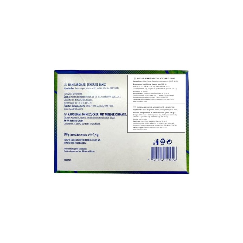 Falim Sugarless Plain Gum Individually Wrapped, Mint Flavored, 100 Piece