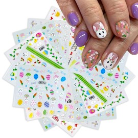 30 Sheets Easter Nail Stickers 3D Self-Adhesive Rabbit Nails Art Stickers Easter Theme Colorful Eggs Flower Chick Carrot Design Cute Animal Nail Decals Kawaii Nail Supplies for Women Acrylic Nails