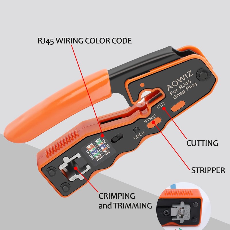 AOWIZ RJ45 Crimp Tool Pass Through Ethernet Crimper Tool for