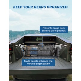 JOYTUTUS Truck Bed Divider Compatible with Cybertruck 2025 2024 2023 Cargo Divider Organizer Steel Molle Panels with Cargo Divider Net Cybertruck Accessories
