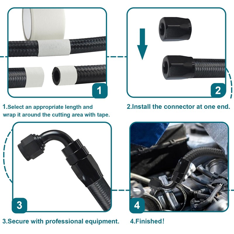 VWTNI 3FT 6AN Fuel Line Kit, 3/8 inch 6AN Fuel