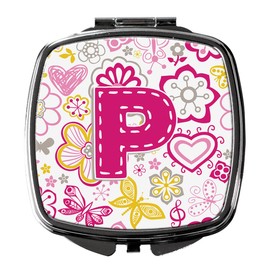 Caroline's Treasures Letter P Flowers and Butterflies Pink Compact Travel Mirrors, Multicolor