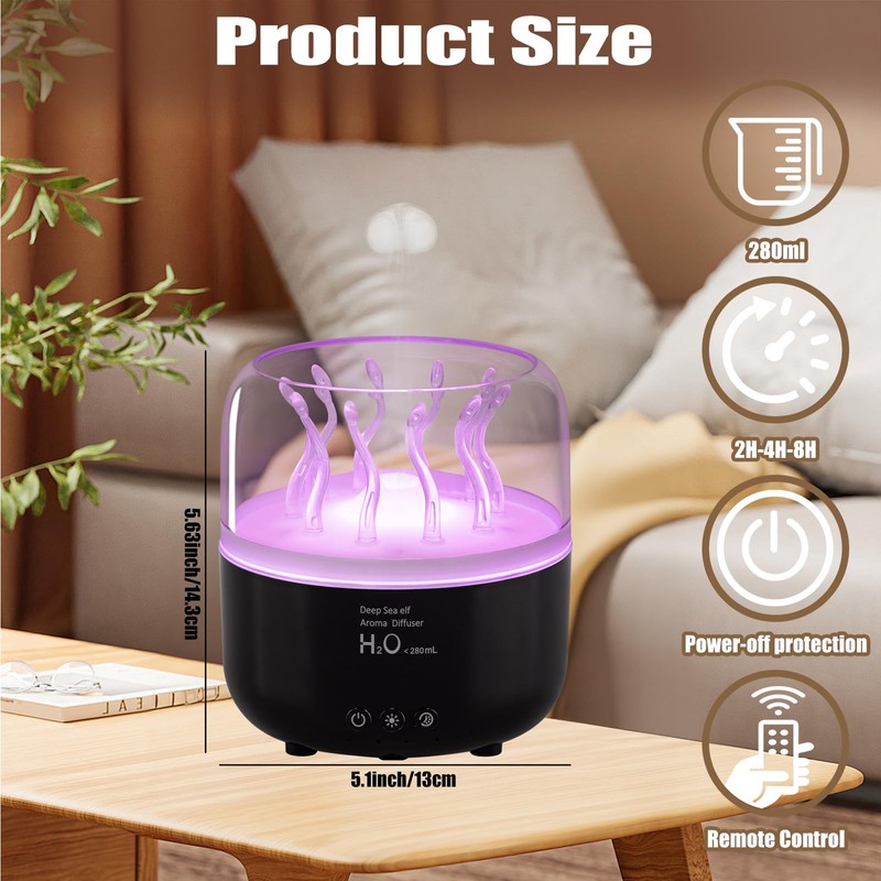 Jellyfish Humidifier Diffuser, 280ml Essential Oil Diffuser with Remote, 7