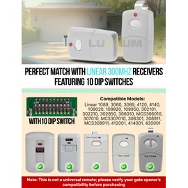 Lucrum for Linear 3089 Multicode Gate Opener Remote - 300 MHz 10 Dip Switch Garage Door Opener Replacement - Compatible with 308911 MCS308911 3060 MCS306010 3070-1 Pack