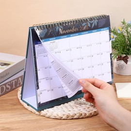 Desk Calendar 2025 Uk, 2025 Calendar, July 2025 - December 2026, Flower Creative Page Turn 10" X 8.3", Running Monthly Standing Memo Pages for Home Office School (DarkBlue)